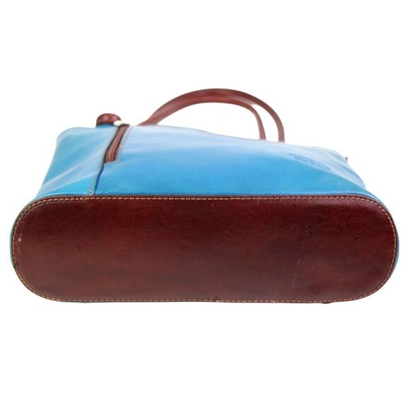 Florence BLUE GENUINE LEATHER BROWN TRIM SHOULDER BAG CONVERTIBLE BACKPACK PURSE main image 11
